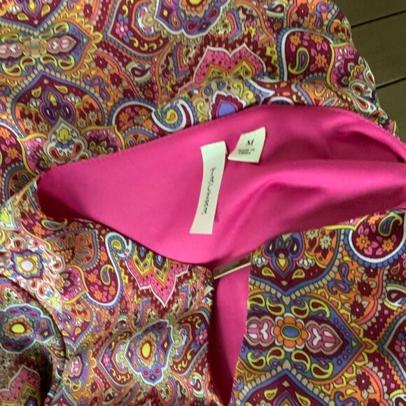 TACERA LADIES KEYHOLE FRONT ABSTRACT PAISLEY QUARTER SLEEVE LINED DRESS EUC M - Picture 2 of 8